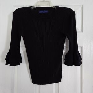 Aeropostale Black Ribbed Sweater with Ruffle Sleeves Medium